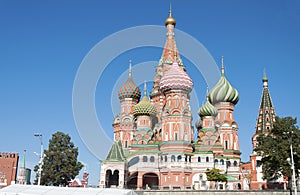 Saint Basil Cathedral and Vasilevsky Descent of Red Square in Moscow Kremlin, Russia