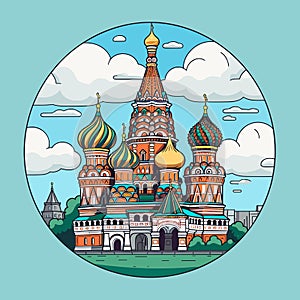 Saint Basil\'s Cathedral hand-drawn comic illustration. Cathedral of Vasily the Blessed