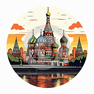 Saint Basil\'s Cathedral hand-drawn comic illustration. Cathedral of Vasily the Blessed