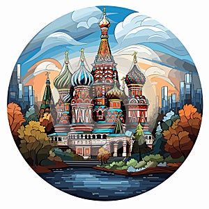 Saint Basil\'s Cathedral hand-drawn comic illustration. Cathedral of Vasily the Blessed