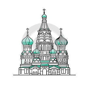 Saint Basil\'s Cathedral hand-drawn comic illustration. Cathedral of Vasily the Blessed