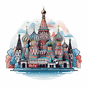 Saint Basil\'s Cathedral hand-drawn comic illustration. Cathedral of Vasily the Blessed