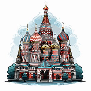 Saint Basil\'s Cathedral hand-drawn comic illustration. Cathedral of Vasily the Blessed