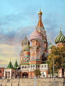 Saint Basil`s cathedral in Moscow. Morning view of St. Basil`s Cathedral on Red Square, Moscow, Russia