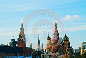 Saint Basil& x27;s Cathedral on Red square background