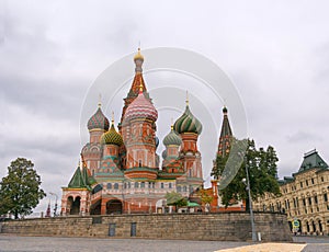 Saint Basil`s Resurrection Cathedral tops on the Moscow Russia. Red Square