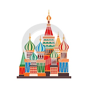 Saint Basils cathedral flat vector illustration. Prominent Moscow landmark isolated on white background. Cartoon Russian