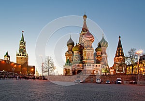 Saint Basils cathedral at night, Red Square, Moscow photo