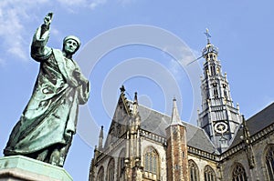 Saint Bavo church, statue inventor printing press, Haarlem