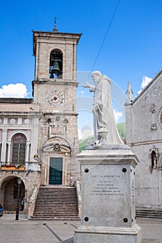 Saint Benedictus statue in Nursia Italy Marche