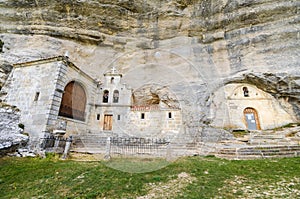 Saint Bernabe Ancient Heremitage in a cave in Ojo Guarena, Burgos , Spain. photo