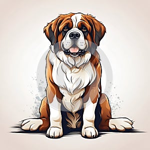 Saint Bernard dog in cartoon style. Cute Saint Bernard isolated on white background. Watercolor drawing, hand-drawn Saint