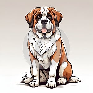 Saint Bernard dog in cartoon style. Cute Saint Bernard isolated on white background. Watercolor drawing, hand-drawn Saint