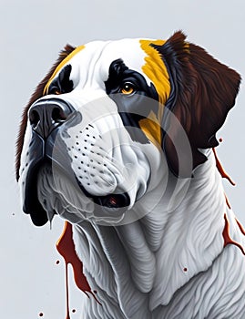 Saint Bernard Dog white background Splash Art 1