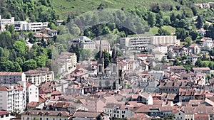 Saint-Bruno de Voiron church in Isère seen by drone