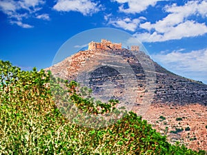 Saint Caterina Castle  on the top of the mountain in Favignana Island Sicily Italy.