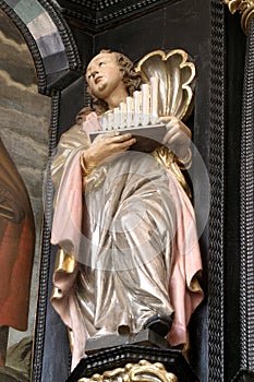 Saint Cecilia, statue on the altar of Saint Apollonia in the Church of Saint Catherine of Alexandria in Zagreb