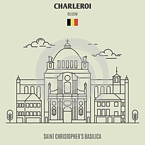 Saint Christopher`s Basilica in Charleroi, Belgium. Landmark ico