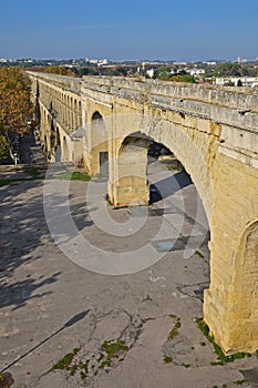 Saint Clement roman aqueduct to bassin principal du Peyrou, water tower at Promenade du Peyrou in Montpellier, in southern France