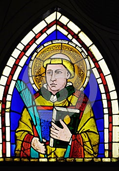 Saint Deacon the Martyr, stained glass window in the Basilica di Santa Croce in Florence photo