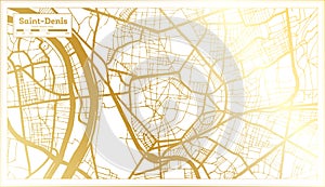 Saint Denis France City Map in Retro Style in Golden Color. Outline Map