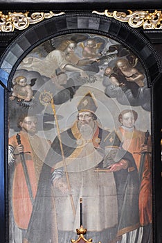 Saint Denis holding his head, Church of Saint Catherine of Alexandria in Zagreb, Croatia