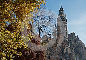 Saint Elisabeth Cathedral with autumn trees in foreground