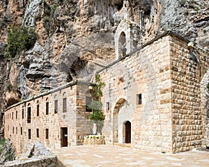 Saint Elisha historic maronite monastery in Qadisha valley, Qannoubine, Lebanon photo