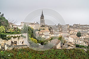 Saint-Emilion, rue du couvent, bell tower view photo
