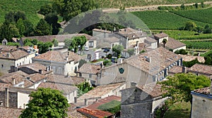 Saint emillion villages surrounded by vineyard photo