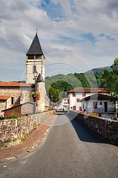 Saint Etienne de Baigorry village with Etxauz Castle in Pyrenees Atlantiques, France