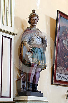 Saint Florian, statue on the altar of the Adoration of the Magi, church of Holy Trinity in the Barilovicki Cerovac, Croatia