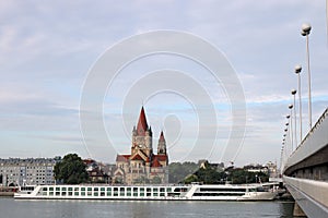 Saint Francis of Assisi Church Danube riverside Vienna cityscape