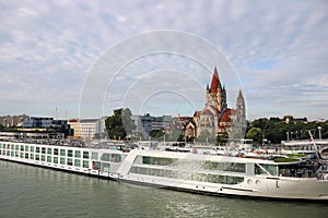 Saint Francis of Assisi Church in Vienna cityscape