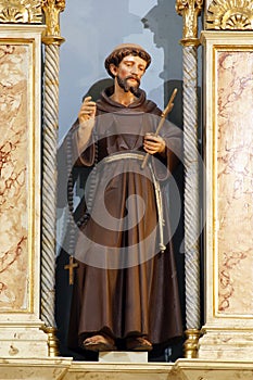 Saint Francis of Assisi, statue on the main altar in the church of the Holy Trinity in Donja Stubica, Croatia photo