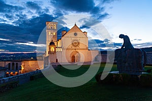 The Saint Francis Basilica Superiore in Assisi at sunset