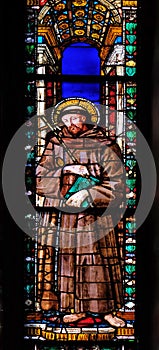 Saint Francis, stained glass window in the Basilica di Santa Croce in Florence