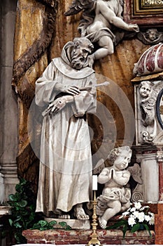 Saint Francis, statue on the High Altar in the Catholic Church of the Saint Clare in Kotor, Montenegro