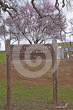 Saint Francis Xavier Catholic Church Historic Sign in Chinese Camp California
