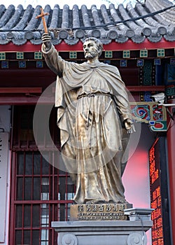 Saint Francis Xavier statue in front Saint Joseph Cathedral in Beijing