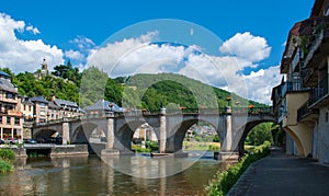 Bridge over the Lot in Saint-Geniez-d\'Olt in the department of Aveyron (France) photo