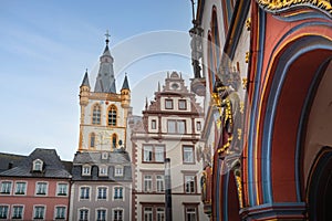 Saint Gangolf Church and Steipe Building at Hauptmarkt Square - Trier, Germany
