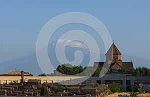 Saint gayane church with ararat mountain, in Echmiadzin, armenia