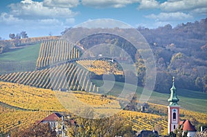 Saint Georg church tower and vineyards Kahlenbergdorf landscape photo