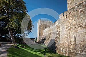 Saint George Castle Castelo de Sao Jorge Dry Moat and Tower - Lisbon, Portugal