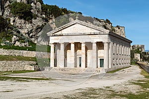 Saint George Church in the Old Byzantine Fortress, Corfu Island, Kerkyra, Greece. The church was built in 1840 by the British mili