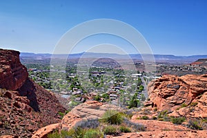 Saint George hiking trail Owenâ€™s Loop via Brooks Nature Trail views of sandstone mountains