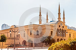 Saint Georges Maronite cathedral and Mohammad Al-Amin Mosque in the background in the center of Beirut, Lebanon