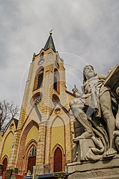 Saint Gertraud Church in Magdeburg in Autumn colors, Germany, closeup, details