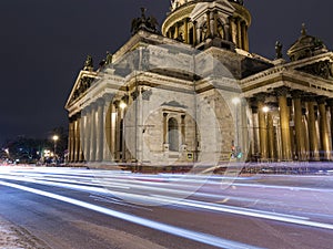 Saint Isaac`s Cathedral landmark Petersburg night